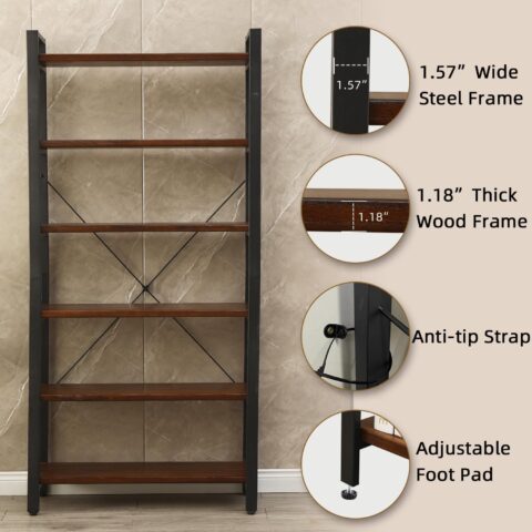 6 Tier Black & Wood Shelf Rental in Rochester, NY