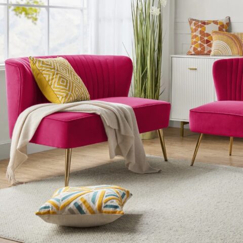 Fuchsia Velvet Armless Loveseat Rental in Rochester, NY