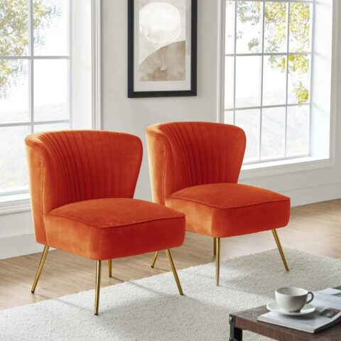 Orange Velvet Armless Chair Rental in Rochester, NY