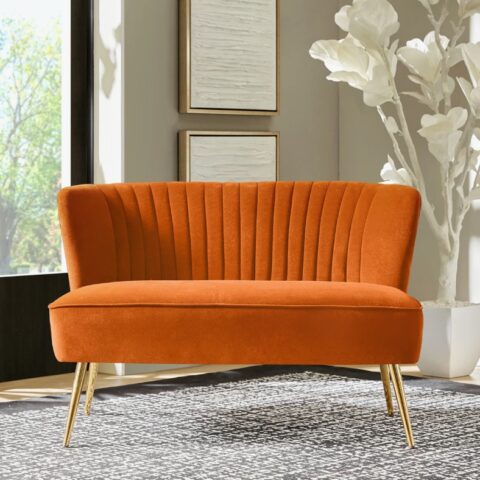 Orange Velvet Armless Loveseat Rental in Rochester, NY
