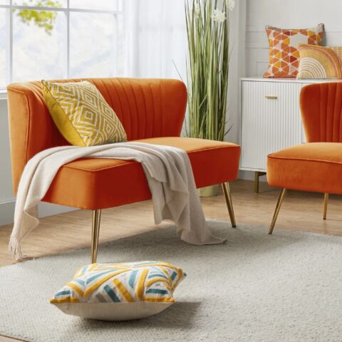Orange Velvet Armless Loveseat Rental in Rochester, NY