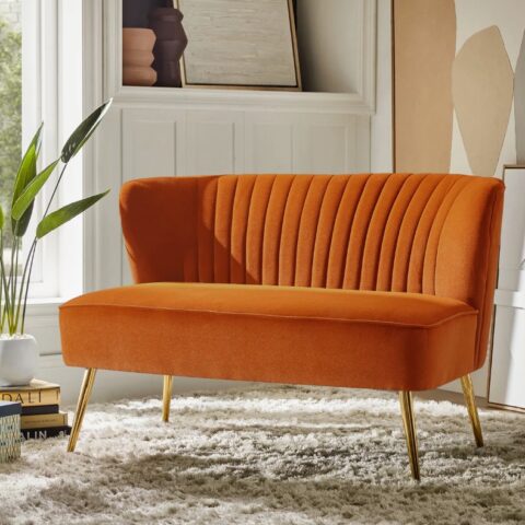 Orange Velvet Armless Loveseat Rental in Rochester, NY