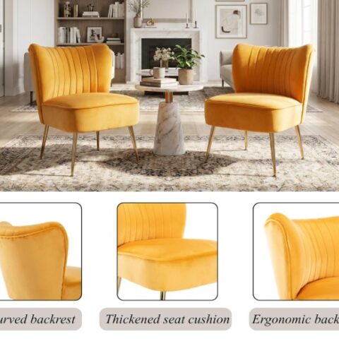 Yellow Velvet Armless Chair Rental in Rochester, NY