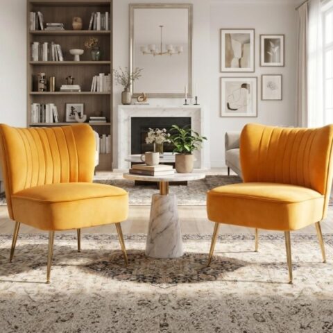 Yellow Velvet Armless Chair Rental in Rochester, NY