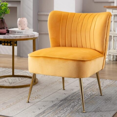Yellow Velvet Armless Chair Rental in Rochester, NY