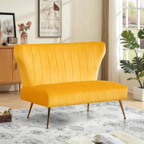 Yellow Velvet Armless Loveseat Rental in Rochester, NY