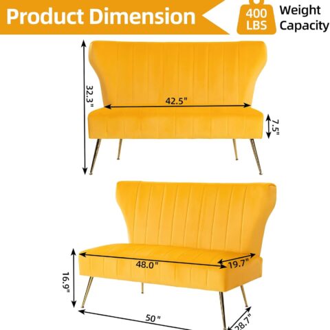 Yellow Velvet Armless Loveseat Rental in Rochester, NY