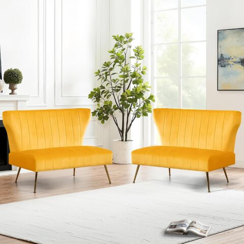Yellow Velvet Armless Loveseat Rental in Rochester, NY