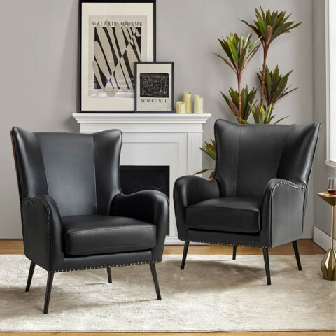 Black Leather Wingback Armchair Rental in Rochester, NY