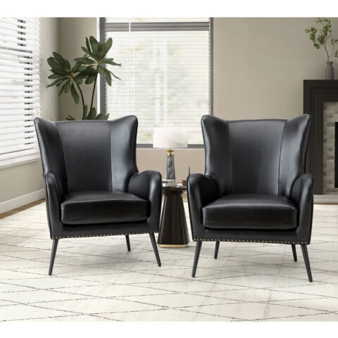 Black Leather Wingback Armchair Rental in Rochester, NY