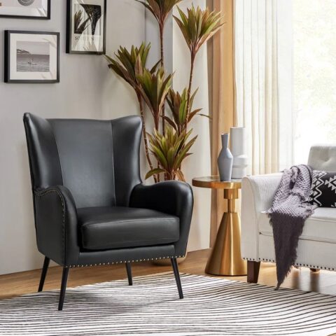 Black Leather Wingback Armchair Rental in Rochester, NY