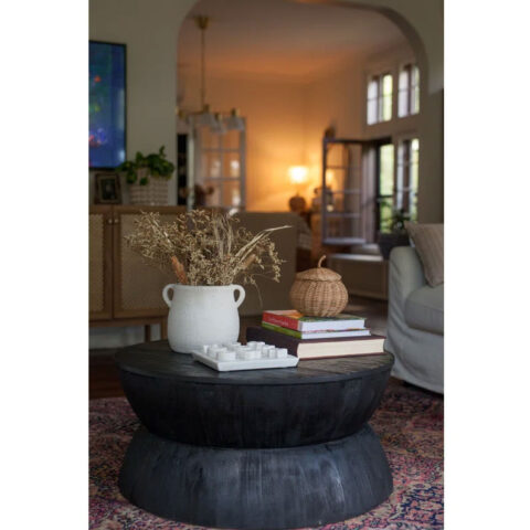 30″ Black Round Wood Coffee Table Rental in Rochester, NY