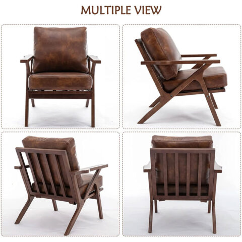 Brown Leather & Wood Armchair Rental in Rochester, NY