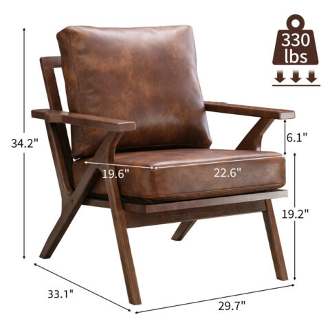 Brown Leather & Wood Armchair Rental in Rochester, NY