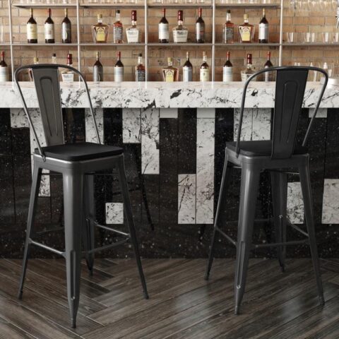 Black Steel Loft Bar Stool w/ Back Rental in Rochester, NY