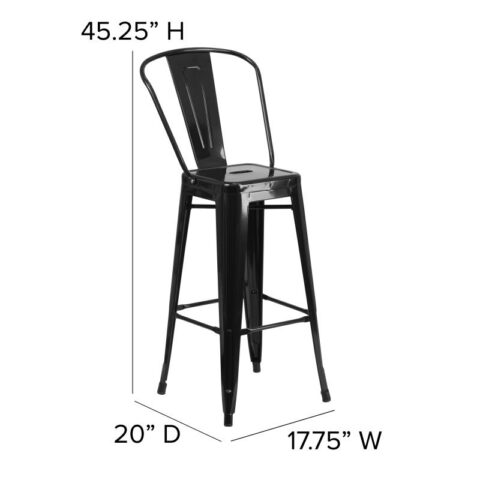 Black Steel Loft Bar Stool w/ Back Rental in Rochester, NY