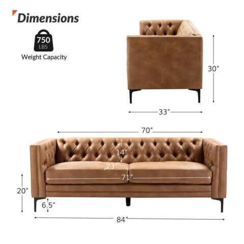 Camel Button Tufted Sofa Rental in Rochester, NY