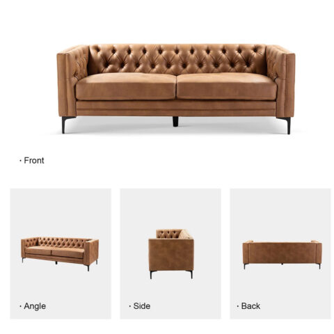 Camel Button Tufted Sofa Rental in Rochester, NY