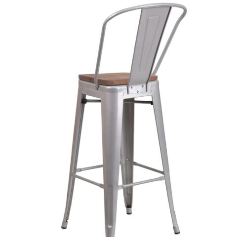 Silver Steel Loft Bar Stool w/ Back Rental in Rochester, NY