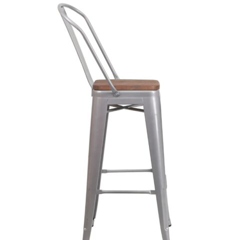 Silver Steel Loft Bar Stool w/ Back Rental in Rochester, NY