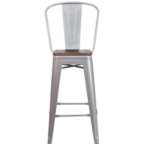 Silver Steel Loft Bar Stool w/ Back Rental in Rochester, NY