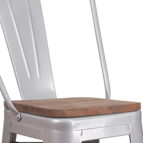 Silver Steel Loft Bar Stool w/ Back Rental in Rochester, NY