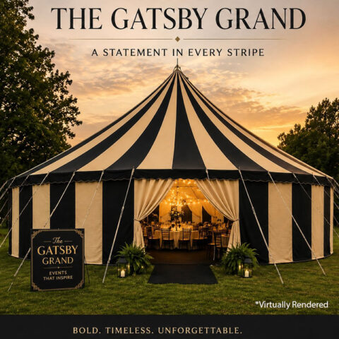 Gatsby Grand Striped Sail Cloth Tent Rental in Rochester, NY
